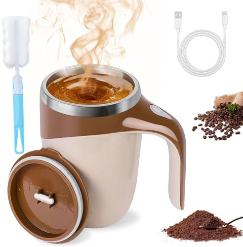 Twshiny Self Stirring Mug, Automatic Magnetic Stirring Coffee Mug Rechargeable Auto Self Stirring Cup with Lid 30S Fast Stirring Smart Cup for Home,Office,School,Travel (Coffee)