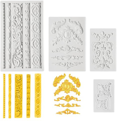 4 moldes de silicona para fondant, moldes barrocos 3D para fondant, moldes vintage de silicona en relieve, para dulces, tartas, chocolate, decoración de postres