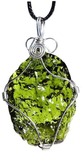 CNAFGBGG Collar de Moldavita con Cuerda - Cristal de Vidrio Envuelto en Alambre, Roca Meteorita Curativa