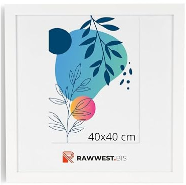 RAWWEST.BIS Bilderrahmen 40x40 cm MDF Holz Rahmen Posterrahmen Weiß | Fotorahmen mit Acrylglas, Holzrahmen aus Holzplatten für Bilder Poster Fotos Puzzle, Plakatrahmen zum Aufhängen & Aufstellen