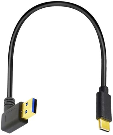 HUHANGGod Short USB 3.0 A to USB C Cable, 90 Degree Right Angle Type C 5Gbps Fast Charge and Data Sync Cord Compatible with Notebook, PC, Tablet, Phone and More 25cm (USB3.0 Right)