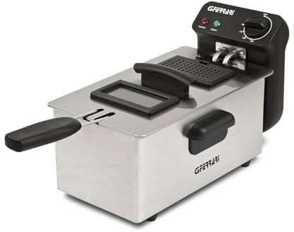 G3 Ferrari G10203 Pastella Friggitrice, 2000 W, 3 Litri, Contenitore Smaltato, Cestello INOX, Temperatura regolabile 130° - 190°C Filtro Anti-odore, Coperchio con Finestra, Facile da pulire, Grigio