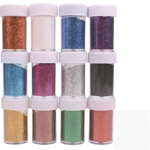 Heanvmyss Feiner Glitzer in 12 Leuchtenden Farben,Glitter für Handwerk,Gesicht Glitter,Bastel Glitzerpulver,Körpernagelglitzer für Party,Kunstunterricht,Bühnen-Make-up(Je 18g)