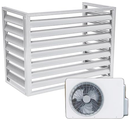 ZCXMNL Condenser Protective Cover Aluminum Air Conditioning Cover Heat Pump Cover Outdoor Air Source Heat Pump Cover Outdoor Freestanding Louvered Space Divider Gray Louver Top(White,100x50x70cm)