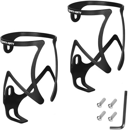 FIFTY-FIFTY 2-Sets Bike Water Bottle Holder, Bicycle Water Bottle Cage | Aluminum Alloy, Scratch-Resistant, Secure, Lightweight Cup Holder, Universal Bicycle Drink Cage for MTB, Road Bike (Black)