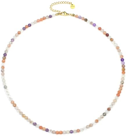 LAKADA Edelsteinkette mit facettierten 4mm Perlen - echte Natursteine - Länge verstellbar - Heilstein Schutzstein Edelstein Collier Glücksbringer Talisman Geschenk