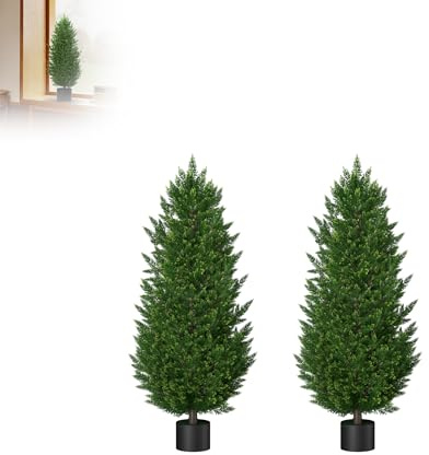 XMTECH Künstliche Pflanzen – Künstliche Zypresse im Topf, 90 cm Hoch, UV-beständig, Immergrün & Pflegeleicht, Dekopflanzen & Kunstpflanzen für Garten, Balkon, Wohnzimmer, Büro, 2 er Set