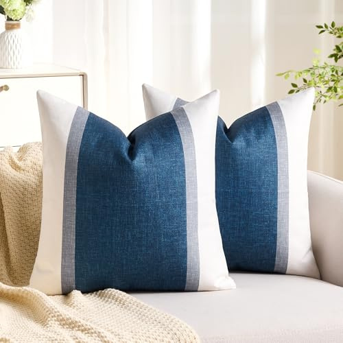 Aisybaklyn Kissenbezüge 50x50cm Blau Sofakissen Patchwork Dekorative Kissenhülle Kissenbezug Boho Deko Kissenhüllen Modern Dekorativ Kissenbezüge für Sofa Wohnzimmer Büro Arbeitzimmer