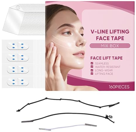 160 Stück Face Lifting Tape, Anti Falten Pflaster zur Straffung & Glättung, Unsichtbare Faltenpflaster für Gesicht, Stirn, Augen & Mund, Über Nacht Anwendung, Silikon Face Tape mit 3 Zugbändern