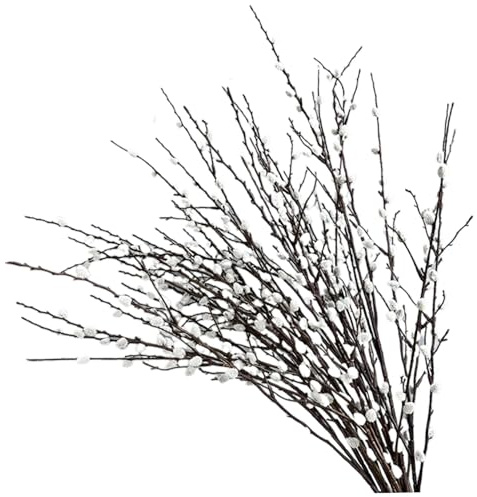 Muzrunq 4 Bündel künstliche Weidenkätzchenzweige, 80 cm lang, realistische Weidenkätzchen mit weißen Blüten, DIY dekorative getrocknete Weidenkätzchen