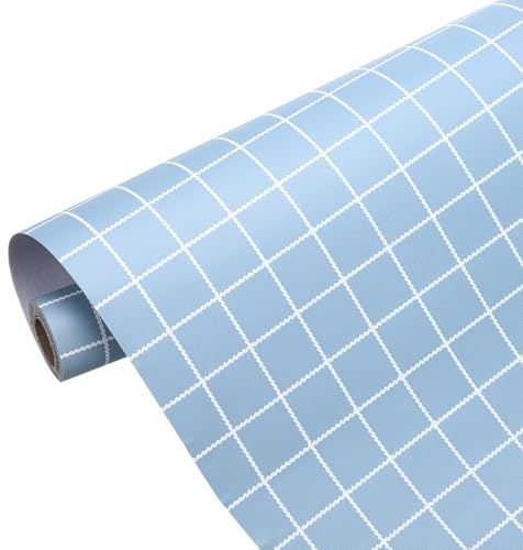 sourcing map Matte Wallpaper, 60cm x 5 Meter Vinyl Waterproof Peel and Stick Contact Paper Grid Pattern Self Adhesive Wallpaper for Bedroom Kitchen Wall Countertop Decorating, Blue