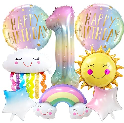 Regenbogen Geburtstagsdeko 1 Jahre 8 Stück, Helium Ballon Regenbogen 1 | Luftballon regenbogen, Baby 1st Birthday Balloons, Deko Geburtstag 1 Jahre Mädchen