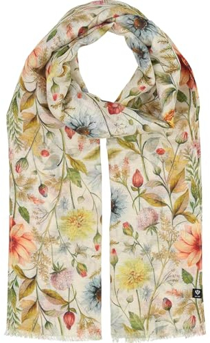 FRAAS Damen Schal Blumen-Print Vintage-Design luftig Sommer Hanf-Baumwolle | 58 x 180 cm Butter Cream