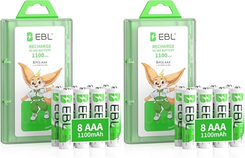 EBL 1100mAh AAA Rechargeable Batteries (16 Pack), High Capacity 1.2V NIMH Rechargeable Battery AAA with Long Lasting Power, Low Self-Discharge & Pre-Charged