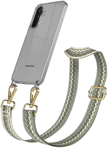 EAZY CASE Handykette - Verstellbares Taschenband kompatibel mit Galaxy A37, Schulterriemen, Handykordel mit Silikon Hülle, Umhängetasche, Grün Beige Gold