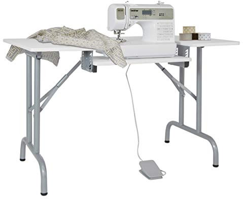 Sew Ready Mehrzweck-Klapptisch, zusammenklappbarer Nähtisch, Schreibtisch, Legierter Stahl, Silber/weiß, 47.5 W x 28 D x 30 H