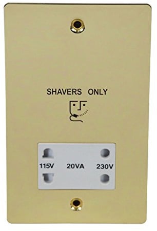 Volex Shaver Socket Dual Voltage 230V / 155V - Recessed Flat Plate Polished Brass/White
