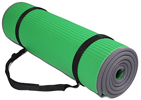 Signature Fitness Unisex-Erwachsene M. 15,9 kg (2er-Set) BalanceFrom GoFit Allzweckmatte, 10 mm, extra dick, hohe Dichte, rutschfest, mit Tragegurt, Grün, Thick