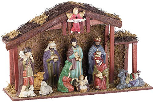 PEARL Krippen: Große Weihnachtskrippe mit 11 Porzellan-Figuren, LED-Beleuchtung (Weihnachtskrippe beleuchtet, Krippe Weihnachten mit Beleuchtung, Weihnachtsbeleuchtung)