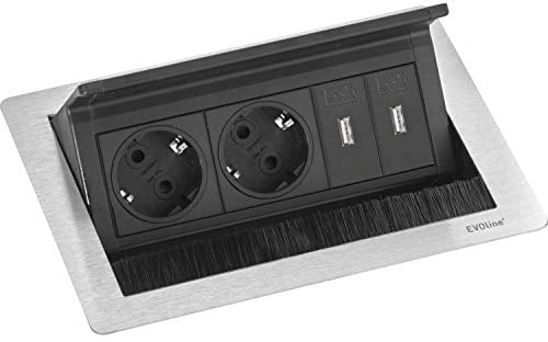 EVOline Flip Top Push S 2xSchuko + 2x USB-Charger Edelstahl