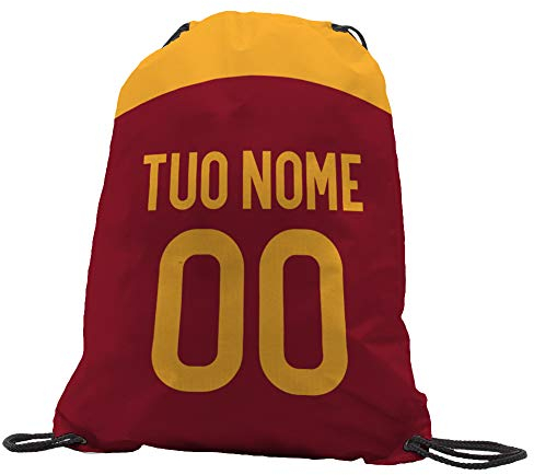 quickgadget Sacca Ginnastica GYMBACK Sport per Tifoso Roma - Sacchetto Sportivo Calcio Fashion Borsa, Piscina, Zaino,portascarpe Scuola per Ragazze Donne Bambini, Personalizzato con Nome e Numero