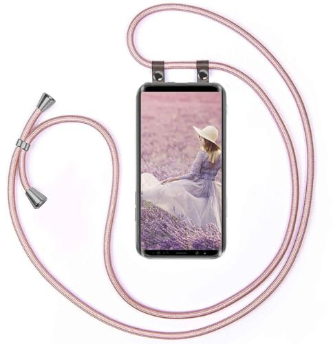 moex Handykette für Samsung Galaxy Note 9 Hülle mit Band abnehmbar, Handyhülle mit Kette zum Umhängen, Handyband 155 cm lang Stoff Kordel Umhängehülle, Handy Umhängeband, Rosegold