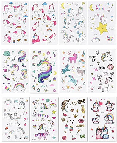 Linkbro Tattoo Kinder, [12 Pack] Einhorn Tattoos Gastgeschenke für Kinder Mitgebsel Kindergeburtstag