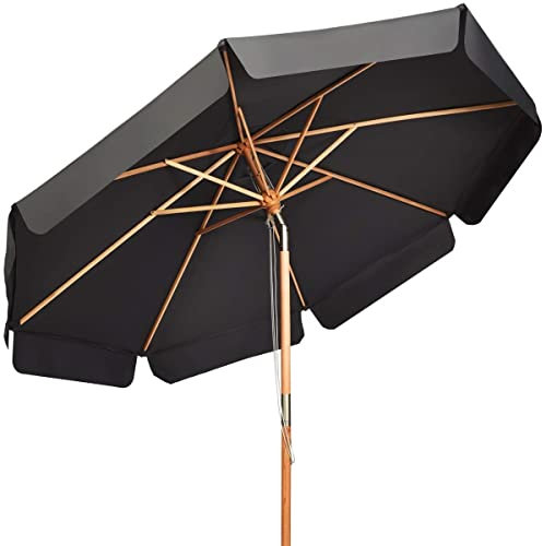 COSTWAY Parasol de Jardin Extérieur, Parasol Inclinable avec Lambrequin, 8 Baleines en Bois Blanc, Protection UV, pour Balcon/Jardin/Terrasse (Gris)