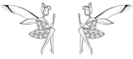 Qings Fee Ohrstecker Kleiner Feen Elfen Engel Schmetterlingsflügel Ohrringe aus 925er Sterlingsilber Geburtstag zum Mädchen