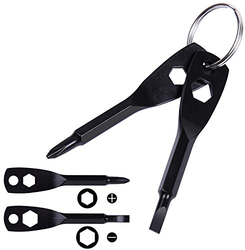 Wisdompro 2 Pack Pocket Keychain Screwdriver, Mini Portable Keyring Screwdriver Set, Small Multifunction EDC Repair Tool Key Chain Phillips and Flat Head Screwdriver - Black