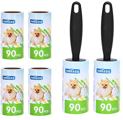 Nobleza Rodillo Quitapelusas 540 Hojas Rodillo de la Pelusa Multiusos Quitapelos Mascotas Rodillo Quita Pelusas Ropa Rollo Adecuado para Polvo, Ropa,Pelusas 6 Rodillos + 2 Mangos