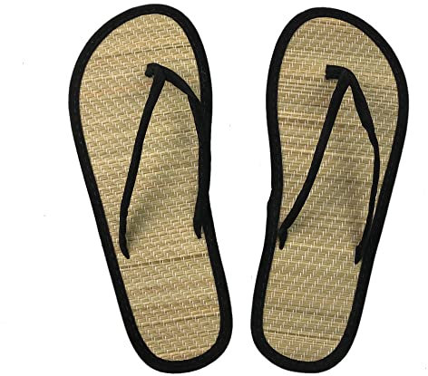 cinius Sandalias de dedo Flow, Flip Flop Estilo Japonés, Talla 40, con Plantilla en Tatami Goza. Negro Paja