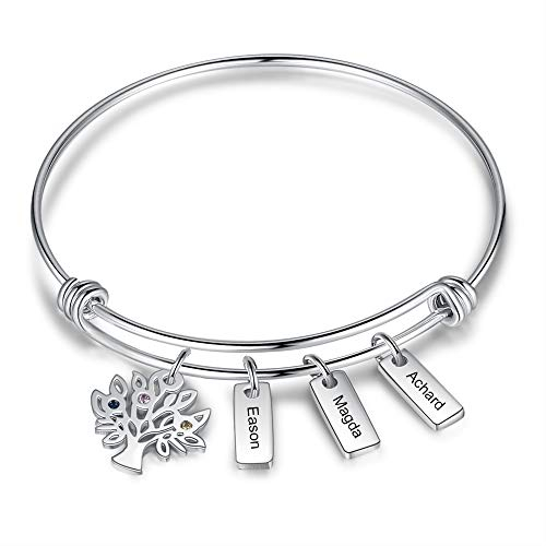 Armband damen armreif silber personalisierte frauen baum des lebens armband mit 2 bis 7 name gravur für mutter tochter geschenk für geburtstag weihnachten (3 Namensleiste)