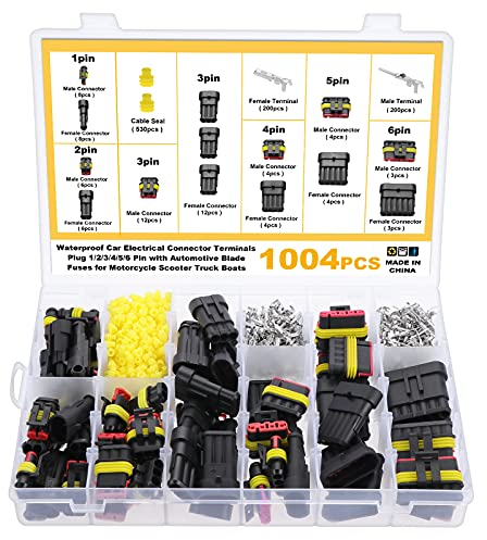 eROOSY 1004 STÜCK Wasserdichte Kabel Steckverbinder, Auto Wasserdichter Steckverbinder, KFZ Stecker 1/2/3/4/5/6 polig KFZ Steckverbinder Wasserdicht für Motorrad Roller LKW Boote Truck, 23-16AWG