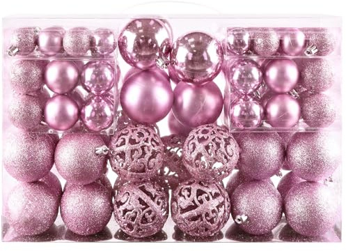 Palline di Natale, ornamenti per albero, set di decorazioni natalizie infrangibili, con confezione regalo riutilizzabile, per decorazioni natalizie per albero di Natale (100, rosa)