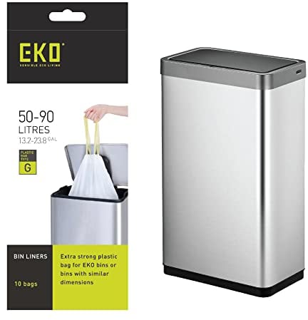 EKO Size G Bin Liners For Kitchen Bins - 50-90 Litre Capacity - Extra Strong Bags with Drawstring Tie Handles - 10 Bags