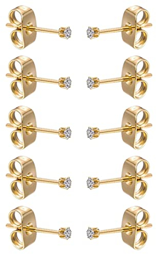 LIUJZZJ 5 coppie 2mm Oro piccolo da donna in acciaio INOX rotondo chiaro zirconi orecchini