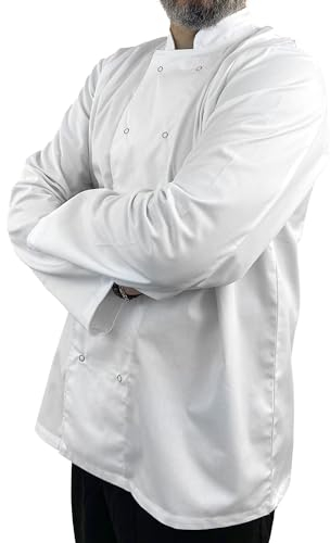 Pegasus Textiles | White Long Sleeve Chef Jackets with Press Studs (Large)