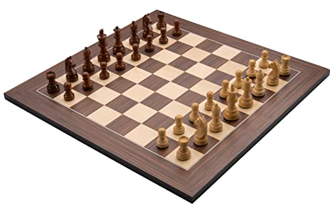 Engelhart – 170493 – Juego de Ajedrez de Lujo de 50 cm – Tablero con Incrustaciones en Arce y/o Nogal – Piezas en Caja de Madera – Color Marrón