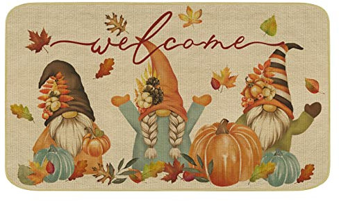 comfoyar Herbst Willkommen Fußmatte, Zwerge Kürbis Fussmatte, rutschfeste Dekorative Türmatte für Innen Außen Thanksgiving Erntedankfest, Waschbar Haustür Matte Teppich Schmutzfangmatte 43 X 75 cm
