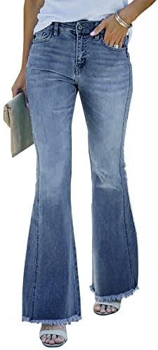 Necooer Jeans Für Damen Mit Hoher Taille Für Stretch-Bell-Bottom-Jeans Für Damen Blau