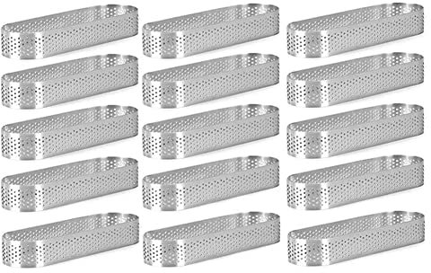 RONGKUN Lot de 15 moules à tartelettes ovales perforés en acier inoxydable pour la cuisson, (500231491)