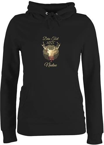 Geschenk mit Namen personalisiert by Shirtracer - Pullover Damen Hoodie Frauen - Kompatibel Oktoberfest - Tag Cloud - Hirsch und Name in Gold