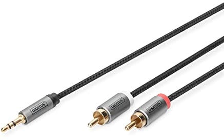 DIGITUS Adattatore Audio Jack 3,5 mm a 2xRCA - Cavo Aux Stereo Con Contatti Dorati - Intrecciato 1 m Nero - Per Impianti Stereo, Home Cinema, Soundbar, Computer