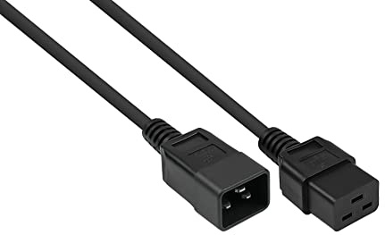 Kaltgeräteverlängerung Kaltgeräte-Stecker C20 an Kaltgeräte-Buchse C19 - ideal für USV & Server - schwarz - 1m