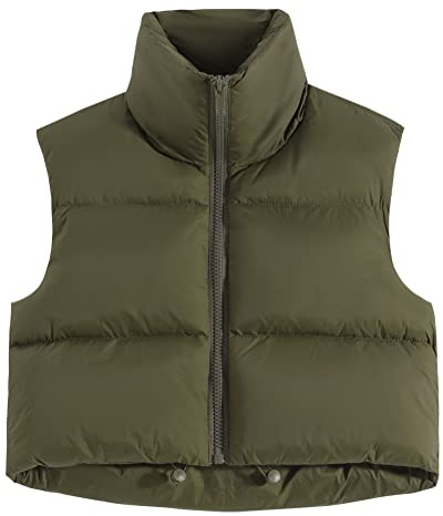 fuinloth Gilet da Donna Primaverile e Autunnale Smanicato Senza in Tinta Unita Giacca Senza Maniche Cappotti con Cerniera Esercito Verde L