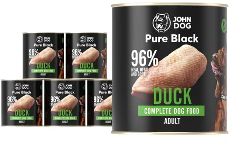 JOHN DOG Hundenassfutter Pure Black Ente - Premium Getreidefreies Hundefutter mit 96% Fleisch - Monoprotein Nassfutter für ausgewachsene Hunde 6 x 800g
