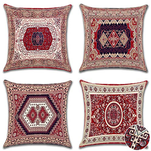 Ohok Wasserdicht Kissenbezug 45x45 cm, 4er Set Dekorativ Outdoor Kissenhülle Deko Sofakissen Couchkissen Zierkissenbezüge für Sofa Wohnzimmer Balkon Garten Auto (Böhmen A)