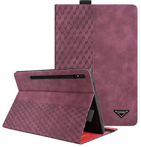 CXTCASE Case for Samsung Galaxy Tab S8 Plus/S7 FE/S7 Plus 12.4 inch,PU Leather Business Cover with Pencil Holder,Protective Case Tablet Shell for Galaxy Tab S8+ 2022/S7 FE 2021/S7+ 2020,Wine Red
