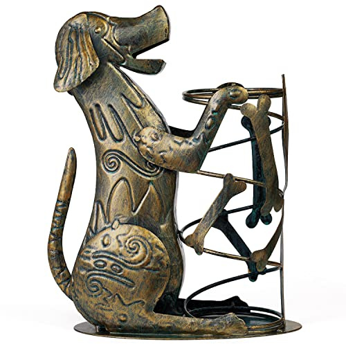 Dorlotou Bronze Wine Holder Metal Dog Shaped Wine Rack for Home Dinning Tabletop Decoration Gifts